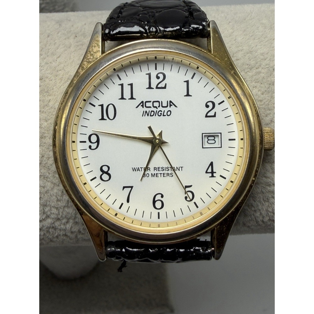 Acqua By Timex New Battery 2000 Mens Watch 35MM 7.5"‎ Leather Band Vintage